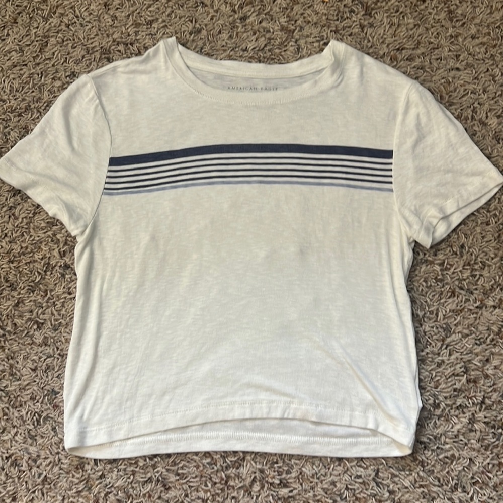American eagle white shirt with blue lines. Cropped